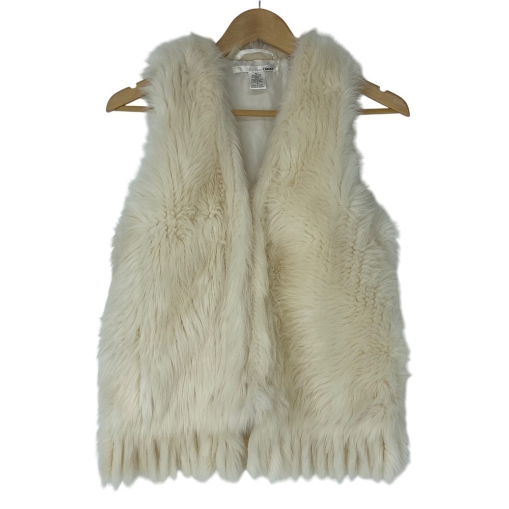 Ellison faux fur cream vest with fringe bottom wms sz small